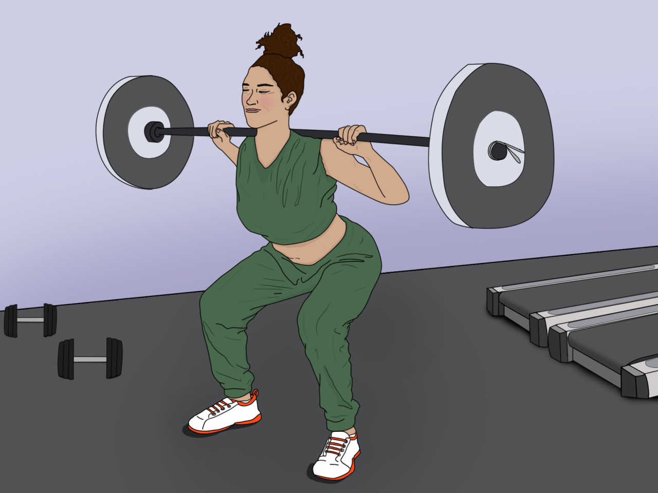 Illustration einer Frau, die mit Gewichten hockt